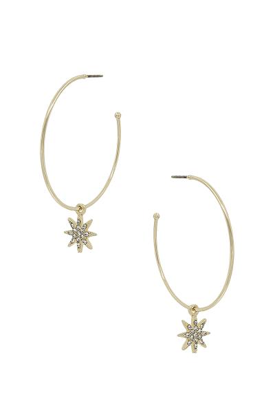 STAR PAVE CHARM W/METAL C HOOP EARRING
