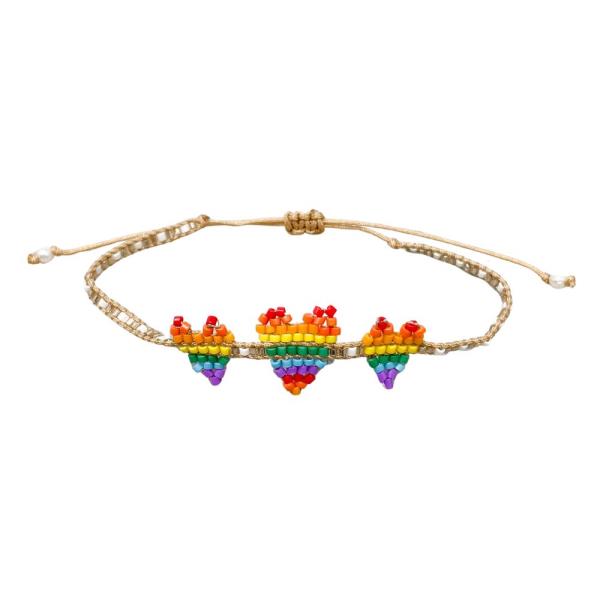 Triple Multi Color Heart Bead String Bracelet
