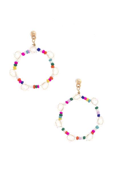 Seed Bead Flower Round Dangle Earring