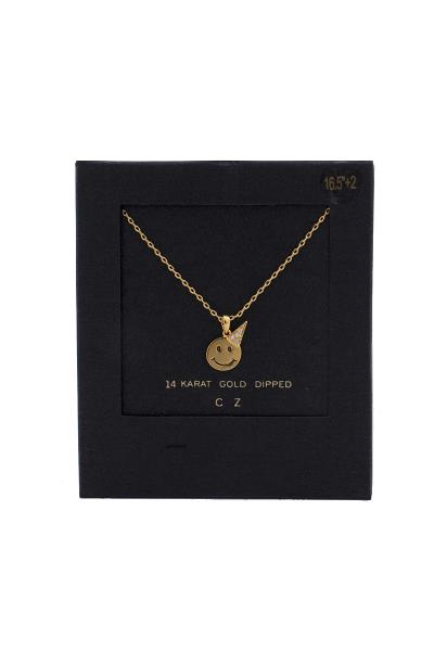 HAPPY FACE BIRTHDAY HAT CHARM GOLD DIPPED NECKLACE