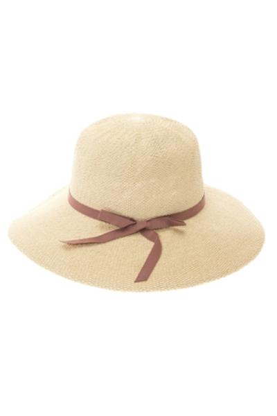 TOYO STRAW BUCKET HAT W/ NARROW RIBBON TIE