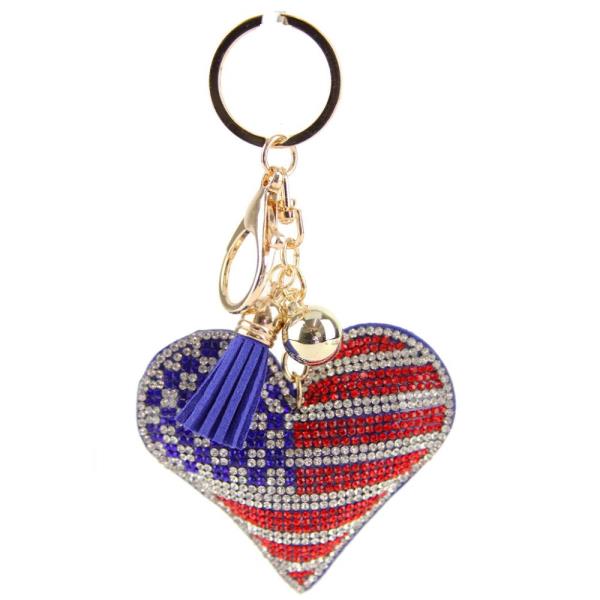 RHINESTONE HEART U.S.A KEY CHAIN