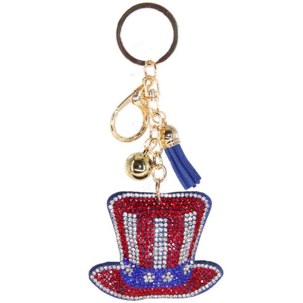 RHINESTONE U.S.A HAT KEY CHAIN