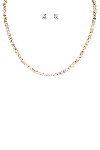 Crystal 3mm 1LINE Necklace and 4mm Earring Set