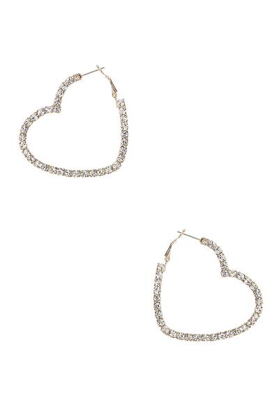 RHINESTONE 5MM SIDE CRYSTAL HEART HOOP EARRING