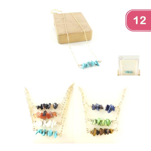 Natural Stone Feel Pendant Necklace (12 Units)