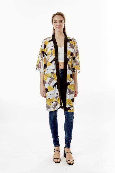 Tropical Print Half Sleeve Kimono Cover Up Kimono