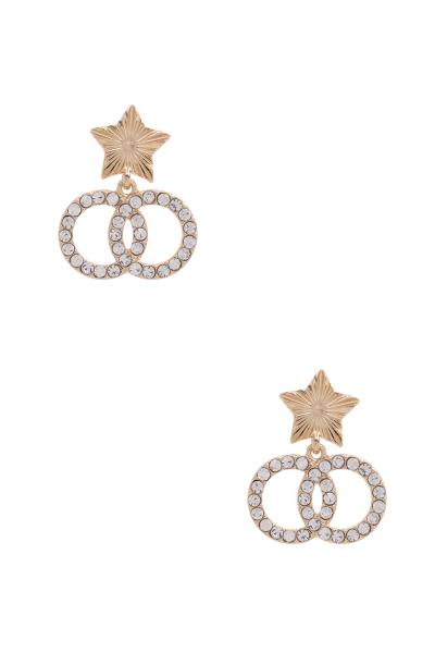 Rhinestone Double Round Star Earring