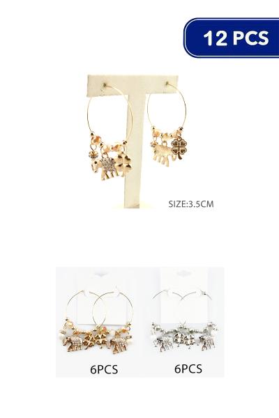 Rhinestone Elephant Leaf Metal Earring (12 Units)