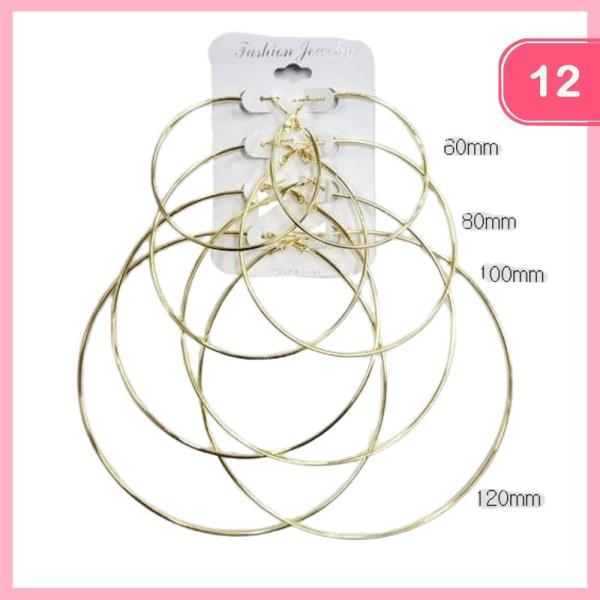 FASHION MULTI HOOP EARRING 4 PAIR SET (12 UNITS)