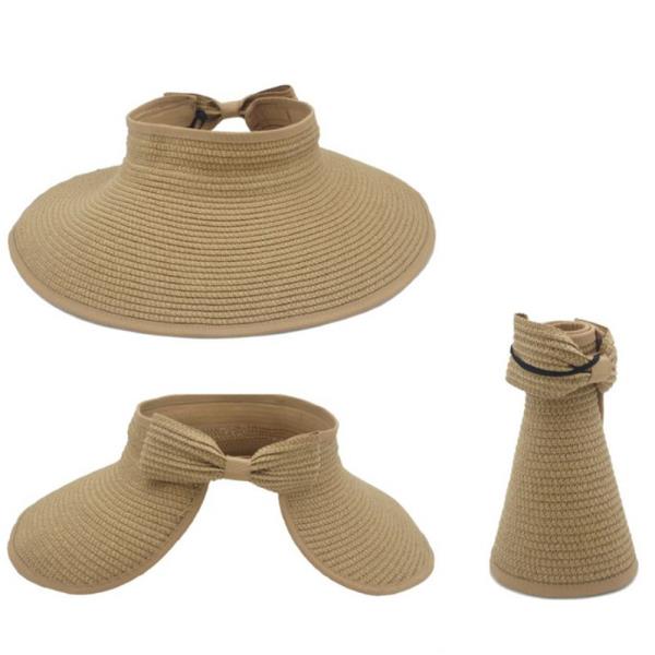 SOLID BRIM BOW BACK STRAW VISOR