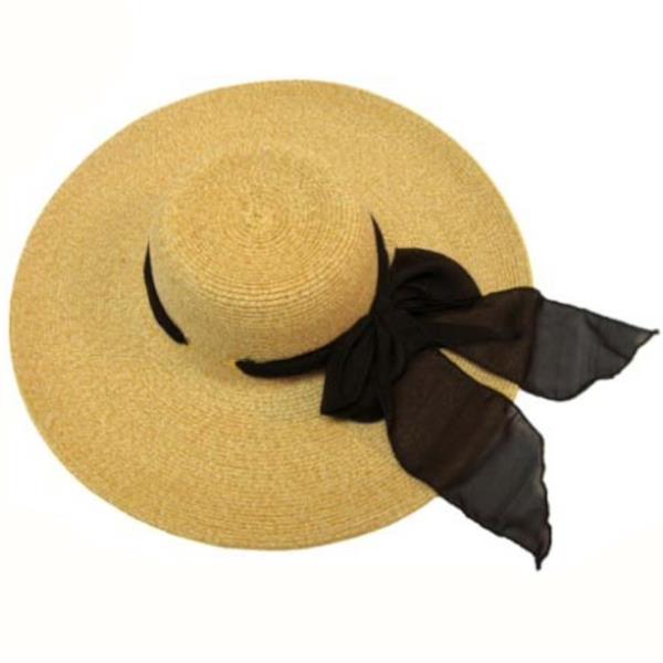 WID BRIM CHIFFON RIBBON BOW TRIM BAND SUN HAT