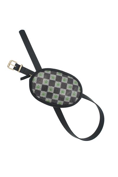 CANNABIS BLOCK RHINESTONE OVAL BAG WITH BELT