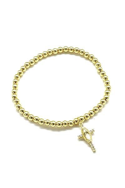 Stainless Steel Ball Chain Cross Stretch Bracelet