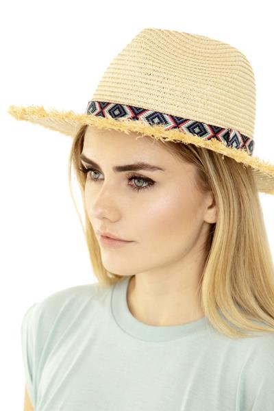 FRAYED TRIM AZTEC STRAW HAT