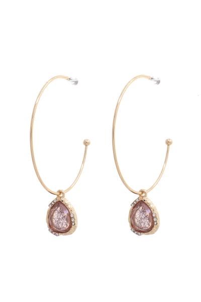 CRYSTAL TEARDROP OPEN HOOP EARRING
