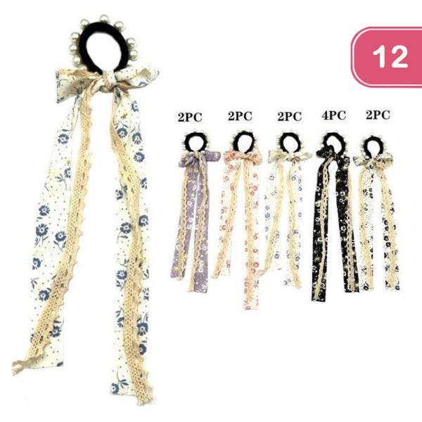 Flower Tassel Pearl Hair Tie (12 Units)