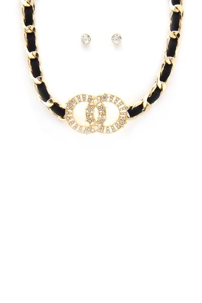 Rhinestone Double Circle Link Necklace