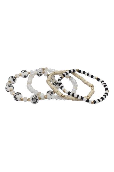 Flower Ball Seed Bead Stretch Bracelet Set