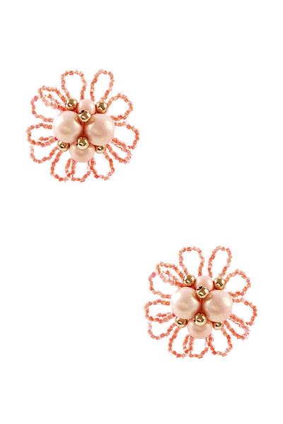 Seed Bead Pearl Flower Earring