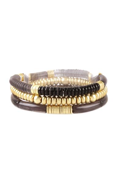 Lucite Metal Mix Bead Stretch Bracelet Set