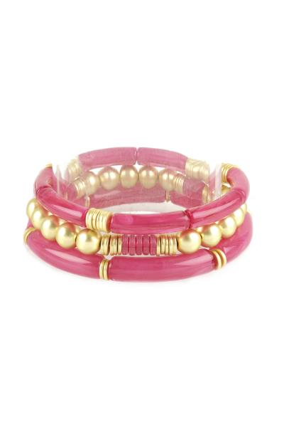 Lucite Metal Mix Bead Stretch Bracelet Set