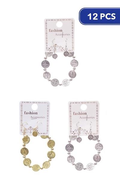 Cross Metal Bracelet Earring Set (12 Units)