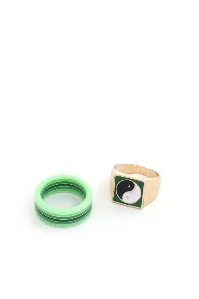 Yin Yang Cube Metal Ring Set
