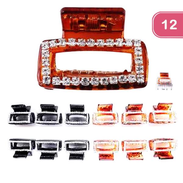 Open Square Crystal Hair Claw Clip Set (12 Units)