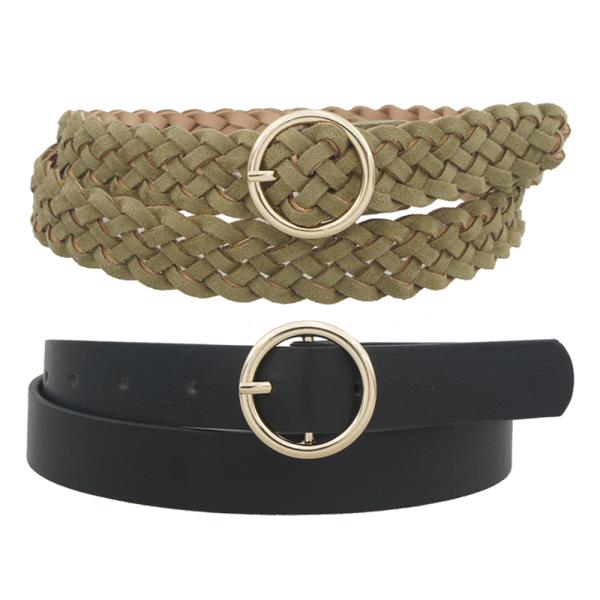 ROUND METAL BUCKLE TWO STYLE BELT SET