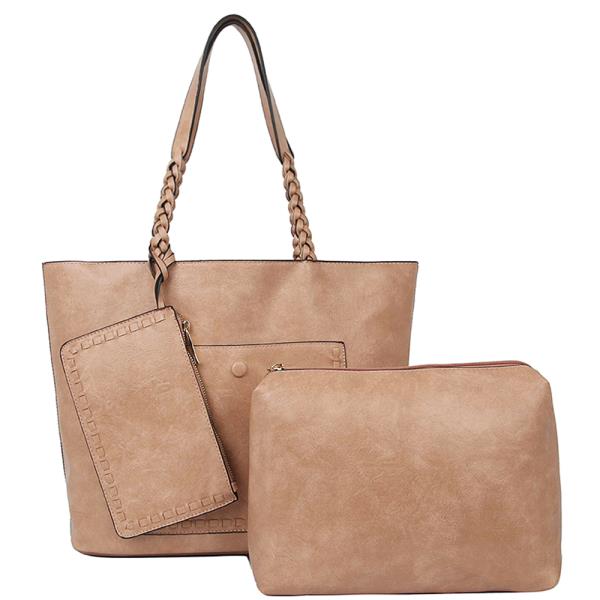 3IN1 Plain Tote Bag with Bag and Purse Set