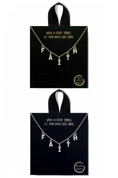 18K Gold Rhodium Dipped Faith Necklace