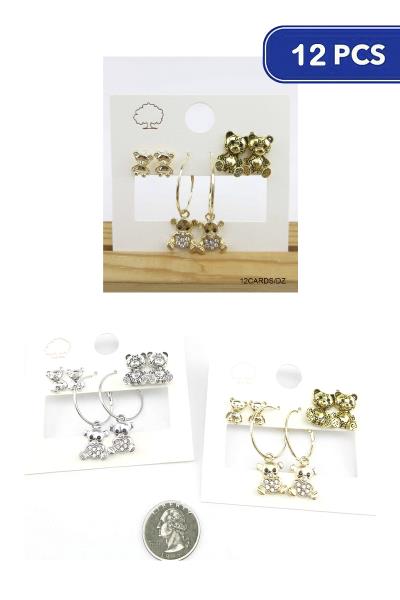 Bear Earring 3 PC Set (12 Units)