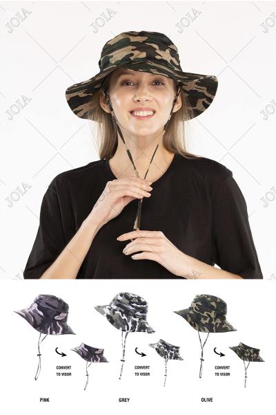 CONVERTIBLE CAMO BUCKET VISOR WITH DETACHABLE STRING