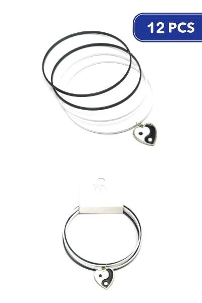 Yin Yang Heart Bangle Bracelet Set (12 Units)