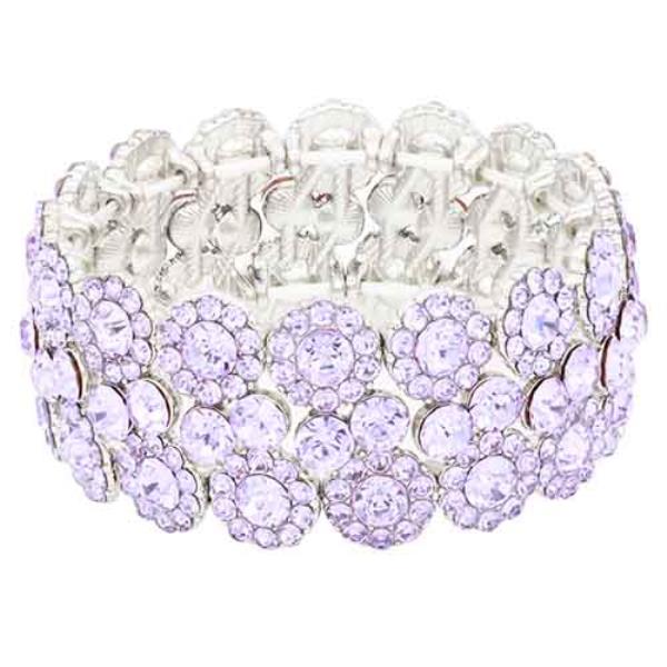 Wide Crystal Stone And Rhinestone Stretch Bracelet