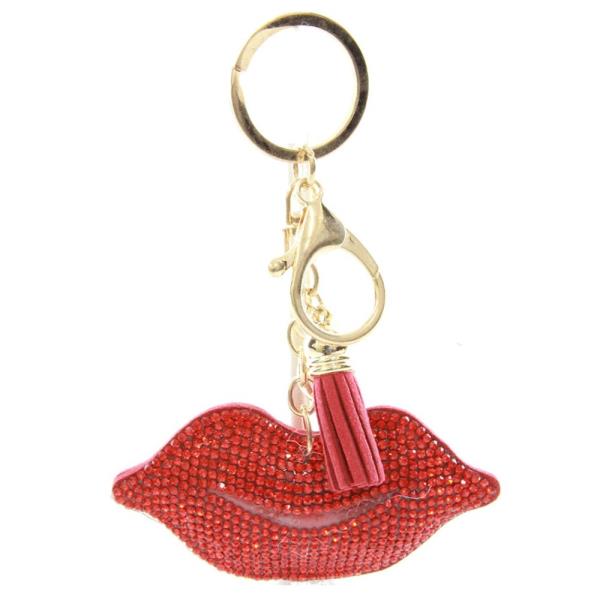 RHINESTONE LIPS KEY CHAIN WITH TASSEL