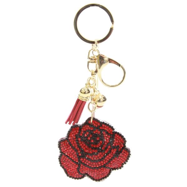 RHINESTONE ROSE KEY CHAIN WITH TASSEL