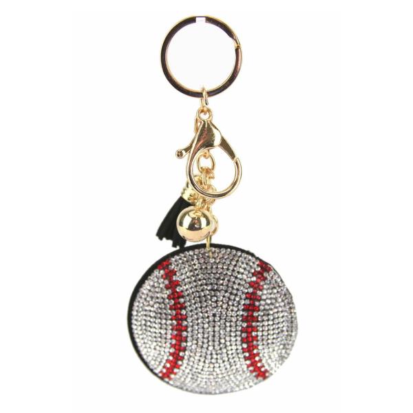 RHINESTONE BASSBALLS KEY CHAIN WITH TASSEL