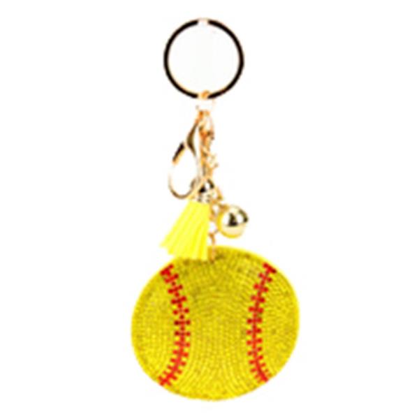 RHINESTONE BASSBALLS KEY CHAIN WITH TASSEL