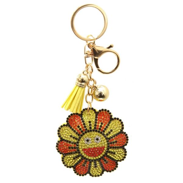RHINESTONE FLOWER KEY CHAIN WITH TASSEL