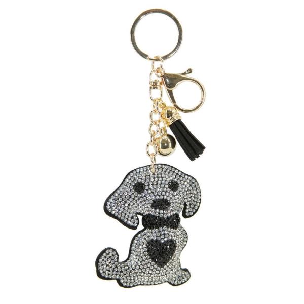 RHINESTONE DOG KEY CHAIN WITH TASSEL
