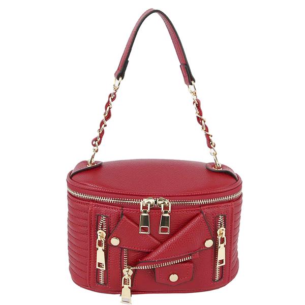 Leather Jacket Zipper Round Handle Shoulder Bag