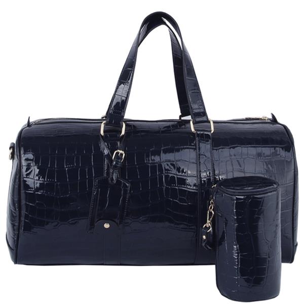 2IN1 LARGE GLOSSY CROC TEXTURE TRAVEL BAG WITH POUCH SET