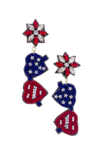 USA LIPS HEART BEADED DANGLE EARRING