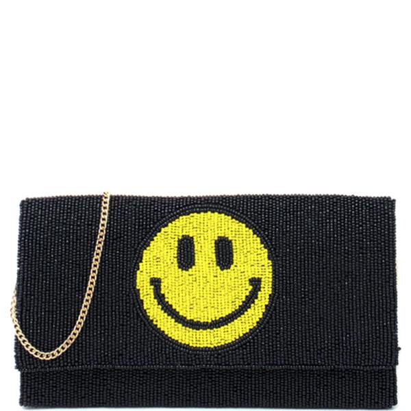Seed Bead Face Clutch Bag Metal Crossbody Chain
