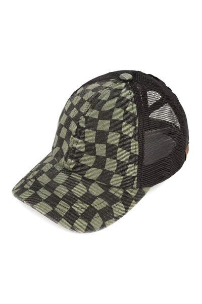 CC SQUARE PLAID HALF MESH ELASTIC BACK BAND FASHION CAPS