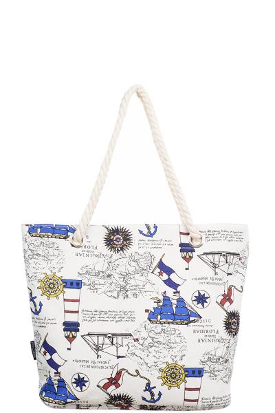 TRAVEL SAIL SHIP COUNTRY PRINT TOTE BAG