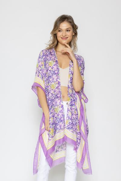 BORDER FLORAL PRINT KIMONO