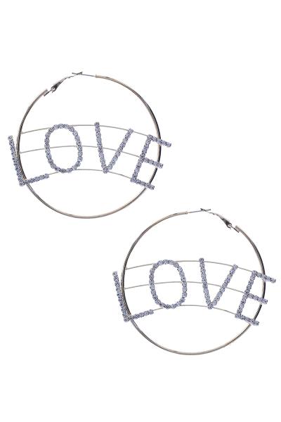 Love Rhinestone Hoop Earring